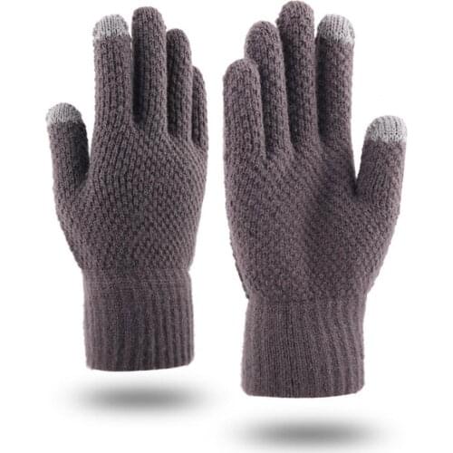 Men Thicken Winter Knitted Woolen Gloves Warm Full Finger Touch Screen Mittens
