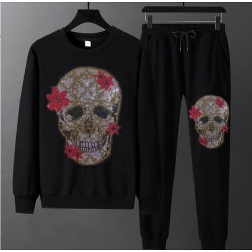 2020 Tracksuit Men 2 Pieces Set Sweatshirt + Sweatpants Sportswear Rhinestones Casual Sets Mens Clothing