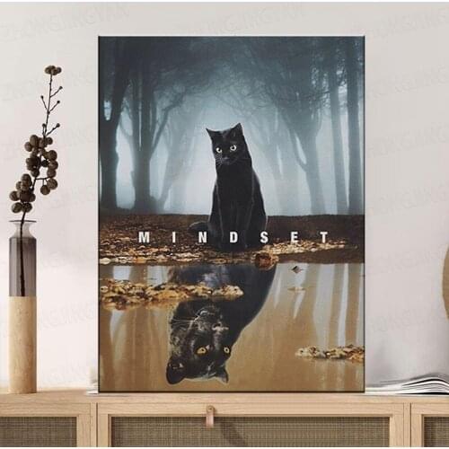 Print Canvas Home Decor Mindset Wall Art Cat Painting Modular Reflection Poster Animal Modern Nordic Picture Living Room Frame