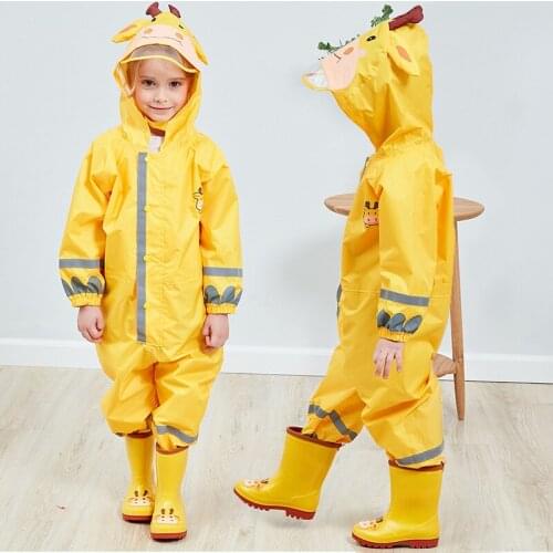 Cartoon Animal Polyester Raincoat Impermeabe Reflective Children Rain Coat Baby Jumpsuit Outdoor Waterproof Rainsuit for Kids