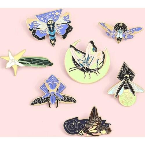 New design luminous Brooch Insects that travel at night Lapel Pin glowworm moth butterfly constellation meteor Creative Badge