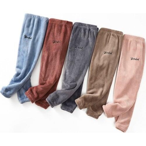 Baby Girls Clothes Flannel Winter Warm Pajama Pants Children Casual Letter Sport Trousers Kids Boys Loose Pants at Home 3-10 Y