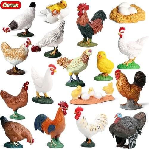 Oenux High Quality Poultry Rooster Hen Chicken Turkey Farm Animals Model Action Figures Educational Collection Kids Toy Gift