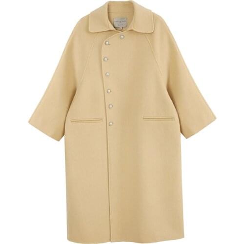 Double-sided cashmere coat womens mid-length 2021 new autumn winter Korean loose woolen coat cocoon type s374