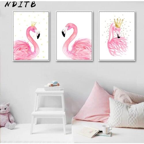 Elegant Watercolor Flamingo Crown Canvas Poster and Print Wall Art Painting Nordic Kids Decoration Pictures Baby Bedroom Decor