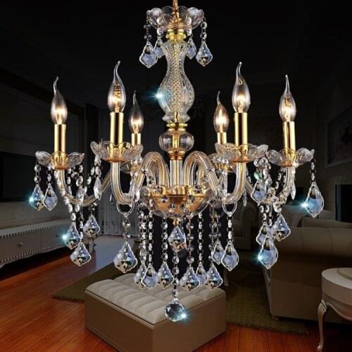 Transparent Gold Living Room Bedroom Chandelier Atmosphere Continental Candle Crystal Chandelier Hotel Simple Duplex House ReZCL