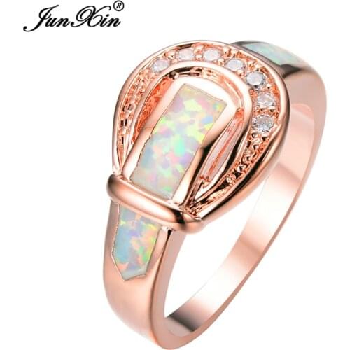 JunXin Belt New Fashion Women Geometric Opal Rings 10KT Yellow Gold Filled Ring Jewelry Anelli Donna RP0019
