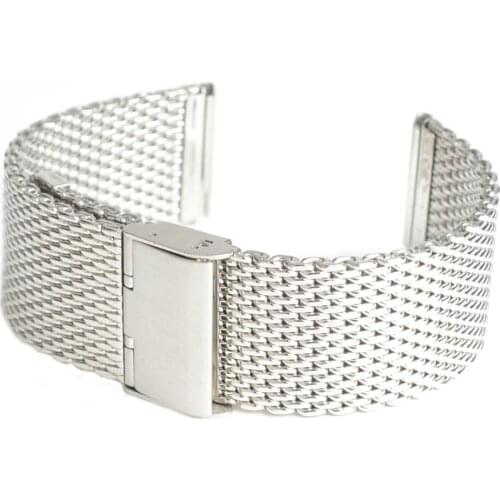 18mm Unisex Thick Mesh Stainless Steel Watchband Strap Bracelet Fold Over Buckle Silver Wathch Bands SB0586