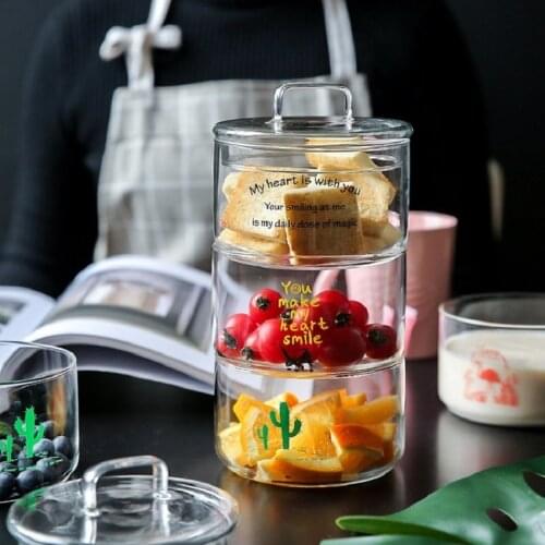 Glass Jars with Lids Stackable Moisture-proof Seasoning Food Storage Bottle Large Capacity Heat-Resistant Dessert Fruit Box