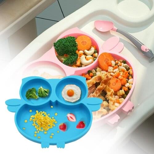 Lovely Kids Plate Cartoon Owl Suction Cup Bottom Food Grade Silicone Toddle Feeding Tableware for Baby Carriage