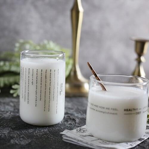 Creative Letter Printing Glass Cup Heat-resistant Breakfast Cup Transparent Home Office Milk Juice Coffee Mug Drinking Glass