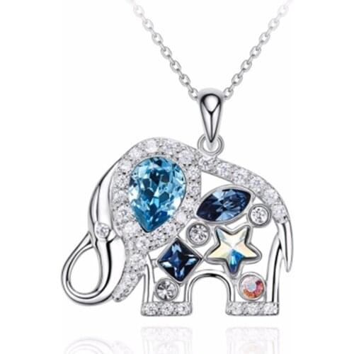 Good Luck Cute Elephant Necklace Blue Stone Animal Pendant Statement Personality Necklaces for Women