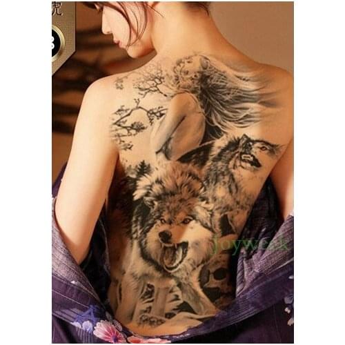 Waterproof Temporary Tattoo Sticker wolf and girl whole back tattoo large tatto stickers flash tatoo fake tattoos for women