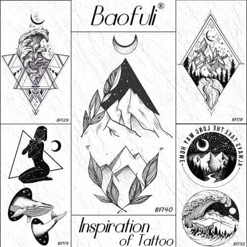 Baofuli Small Mountain Moon Galaxy Temporary Tattoos For Children Kids Body Art Tattoo Geometric Black Fake Tatoo Arm Women Men