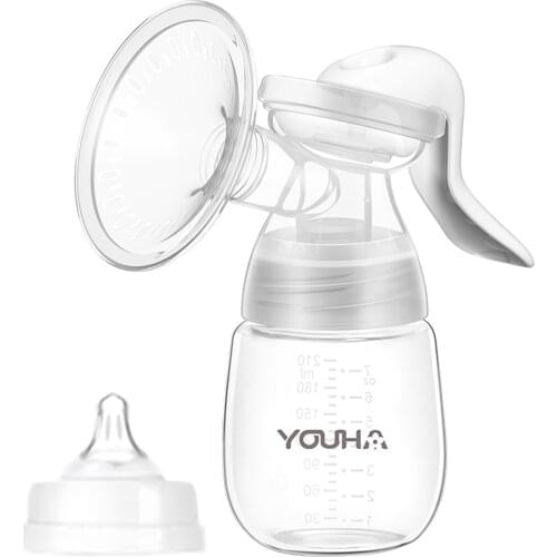 YOUHA Manual Breast Pump 210ml with Bottle Lid and Pacifier Wide Mouth Bottle Milk Pumping Storing Feeding Set Breastfeeding