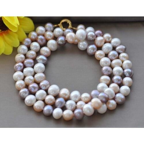 Z10056 32" 11mm Pink White Lavender Round Freshwater Pearl Necklace