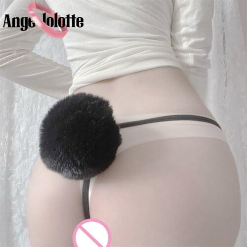 Womens Sexy Rabbit Tail Big Pompom Panties Cute Breathable bunny Underwear Girls Cotton Comfor G-string Thong Sexy Lingerie