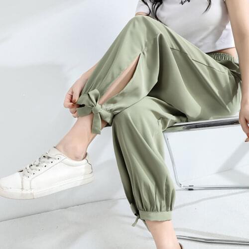 Ice Silk Bloomers Women Chiffon Summer New Womens Trousers Drape Loose Waist Waist Nine Casual Pants