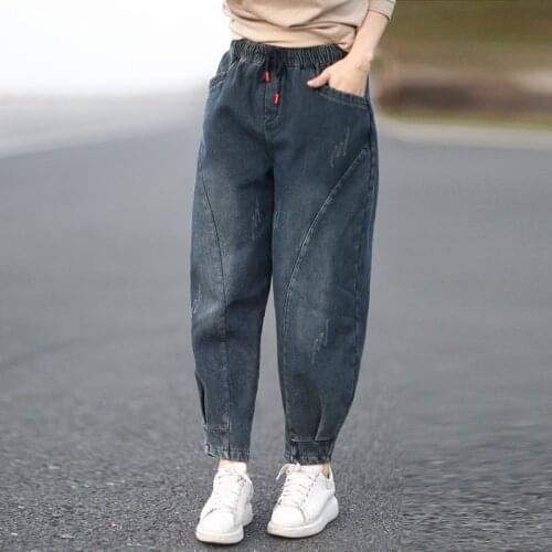 Johnature Winter Loose Comfortable All-match Full Length Thickening Plush Denim Pants 2020 New Casual Retro Women Straight Pants