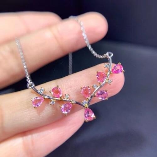 Exquisite natural pink sapphire gemstone necklace for women silver jewelry genuine natural gem fine jewelry birthday party gift