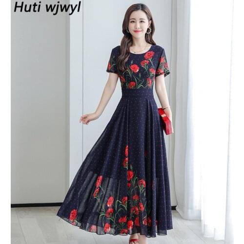Spring Summer Vintage Print Maxi Dress Women Elegant Bodycon Party Runway Vestidos 2021 Floral Chiffon Boho Beach Midi Sundress