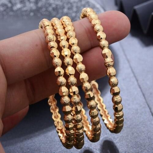 1-4Pcs Dubai African Wedding Gold Color Wedding Bangles For women Girls Bead Bangles Bijoux femme