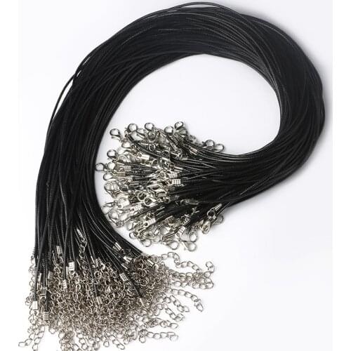 10/20/30pcs Black Multicolor Wax Line Necklace Pendant Charms Cord Beads String Lobster Clasp Strap Rope 1mm