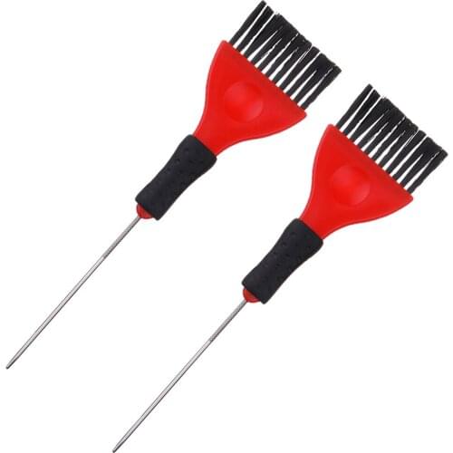 2Pack Hair Tint Brushes with Metal Pin Tail, Red & Black, Long Handle, Professional Hair Dye Applicator Brushes