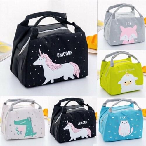 2020 Hot Fashion Women Girls Portable Insulated Lunch Bags 6 Styles Cute Animals Print Picnic Bags Canvas Thermal Food Tote Bag