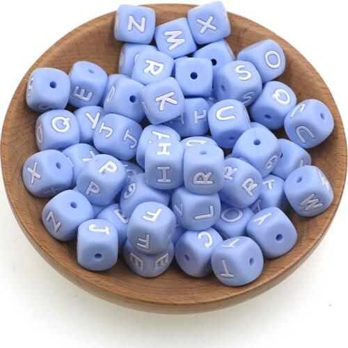 Kovict 50/100/200pcs 12mm Blue Silicone Letters Beads Baby Teethers DIY Pacifier Necklace Accessories Chewable Nursing Toys