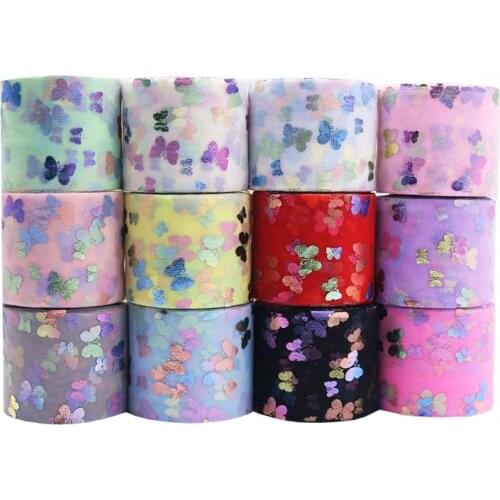 6cm Butterfly Tulle Roll Golden Bow Printed Mesh Ribbon Spool Tutu Bow Pom Squine Tulle Tutu Skirt Wedding Birthday Decoration