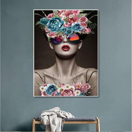 Abstract Beautiful Flower Girl Women Poster and Nordic Painting Scandinavian Wall Art Canvas Print for Living Room Decoration