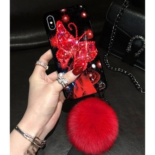 Butterfly Iphonexsmax Rhinestone Phone Case For Apple 11 Luxury Furry Ball 7/8Plus Protective Cover Tide