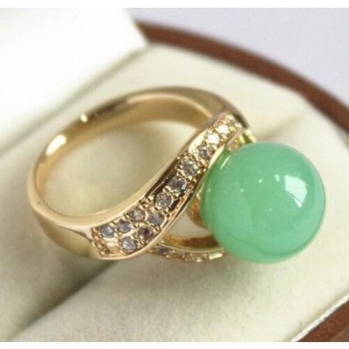 Free shipping cute ladys with crystal decorated &12mm light green jades ring(#7 8 9 10)