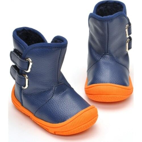 Lzsyc Toddler Boys Boots Magic Patch PU High Tube Boots Inside Plush Warm Non-Slippery Boots Baby Shoes Toddler Warm Boots