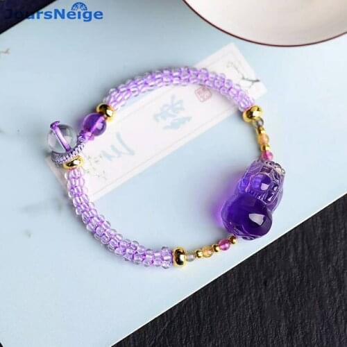 Wholesale Natural Crystal Bracelets Beads Weave Purple Crystal PiXiu Brave Troops for Women Girl Gifts Crystal Trendy Jewelry