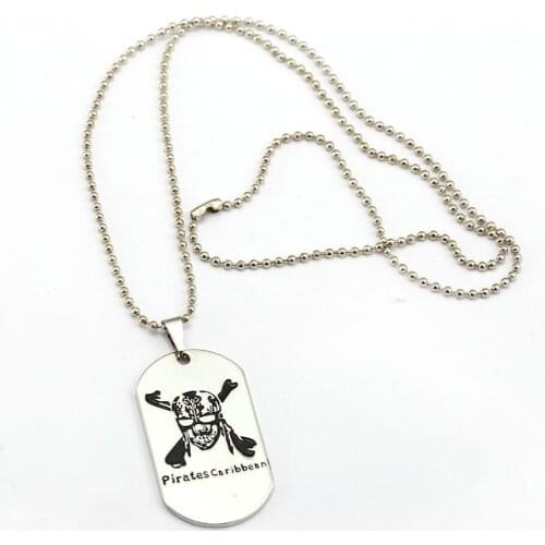 HSIC Movie Pirates of the Caribbean Necklace Jack Sparrow Beads Chains Skull Head Dog Tag Pendant Necklaces For Fans HC12288