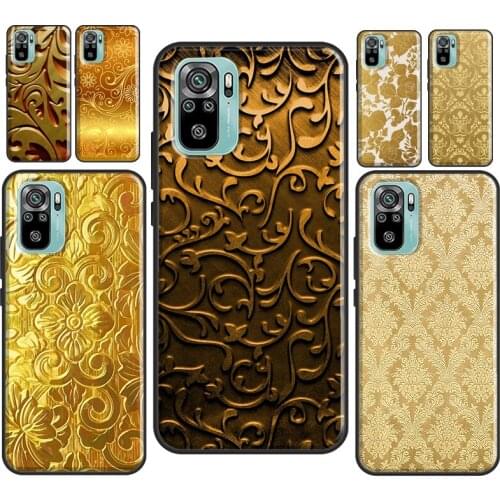 Gold Floral Pattern Case For Xiaomi Redmi Note 10 Pro Note 7 8 9 Pro 8T 9S Cover For Redmi 9 9C 9A 9T K40