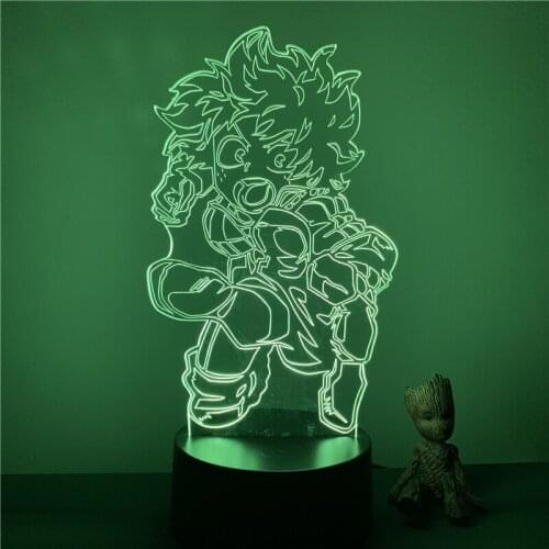 Kids Child Bedroom Decor Nightlight Led My Hero Academia Midoriya Izuku Fighting Cute Figure 7 Color Changing Desk 3d Lamp