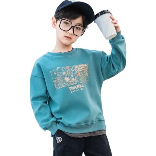 Childrens Autumn Sweatershirt Korean Printed Cartoon Boys Casual Hoodies High Collar Fleece Pullovers Toddler boy Tops