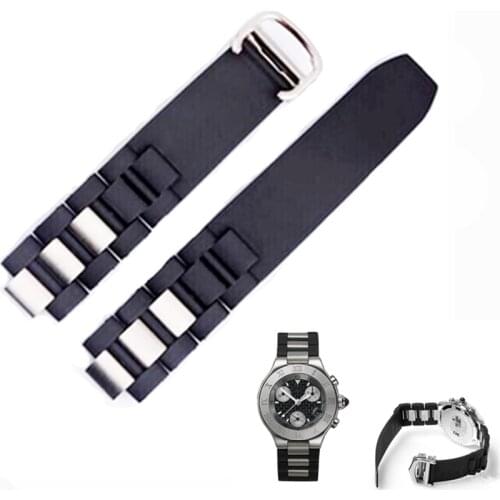For 21 Chronoscaph Autoscaph New Rubber And Stainles Steel 20 X 10 mm Black Watch Strap Band Silver Gold RoseGold Buckle Clasp