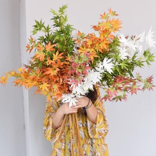 Simulated branch red maple leaf red maple branch false leaf engineering decorative leaves silk flower plastic trunk green plant