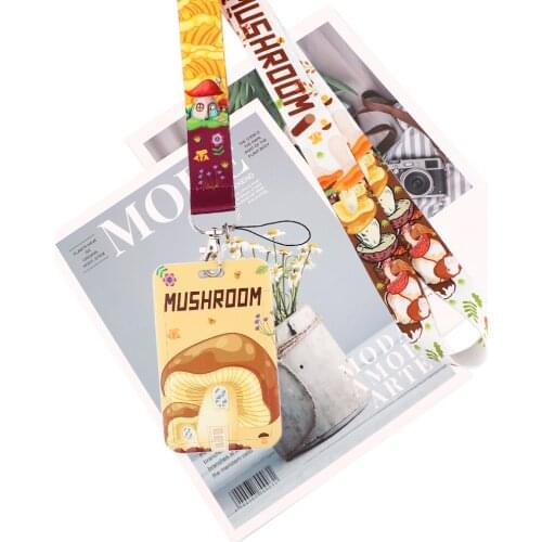 JY107 Cartoon Mushroom Lanyard Credit Card ID Holder Badge Bus Business Card Cover Badge