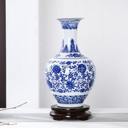 Jingdezhen ceramic vase antique handmadeblue and white vase home living room portraits decorative crafts flower vase arrangement