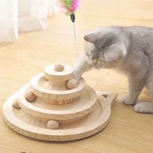 Pet Cat Scratcher Tree Tower Wood Cute Ball Sisal Fidget Toy Post Turntable Funny Kitten Training Climbing Intelligence Exercise