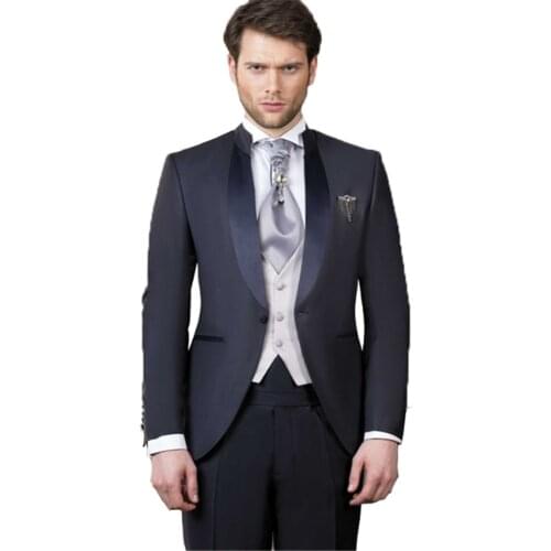 Traje ajustado de un botón para hombre para chaqueta de boda + Pantalones + chaleco 3 piezas para novio esmoquin chal solapa bod