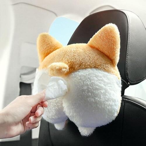 Creative Funny Cartoon Corgi Cats Butt Car Seat Back Headrest Armrest Tissue Holder Box
