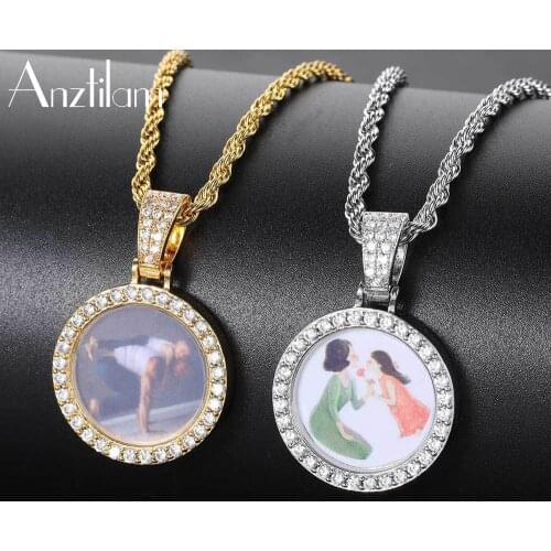 Anztilam Hip Hop Small Round Custom Made Photo Pendant Goth Necklace Paved Zircon Stone Men Women DIY Jewelry Wholesale