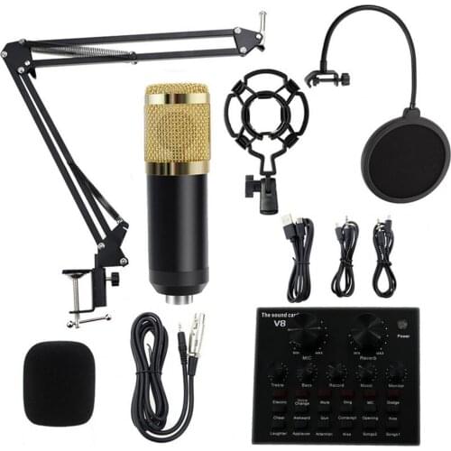 BM800 Microphone Sound Card PC Game Live Streaming DJ Audio USB Mixer Condenser bluetooth USB Recording Professional Phone V8 V9