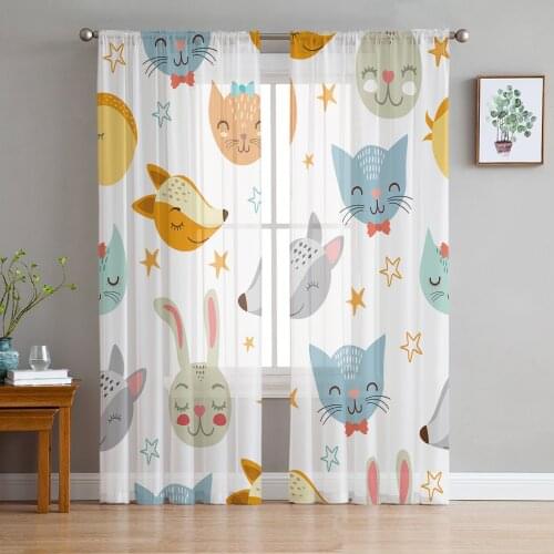 Cartoon Animal Cat Fox Rabbit Star Sheer Curtains Window Curtains for Living Room Bedroom Blinds Kids Room Home Decor